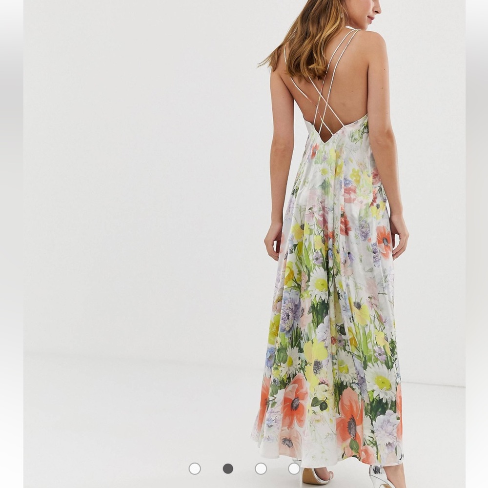 ASOS DESIGN cami satin trapeze maxi dress in meadow floral size 14 NEW WHIT TAG